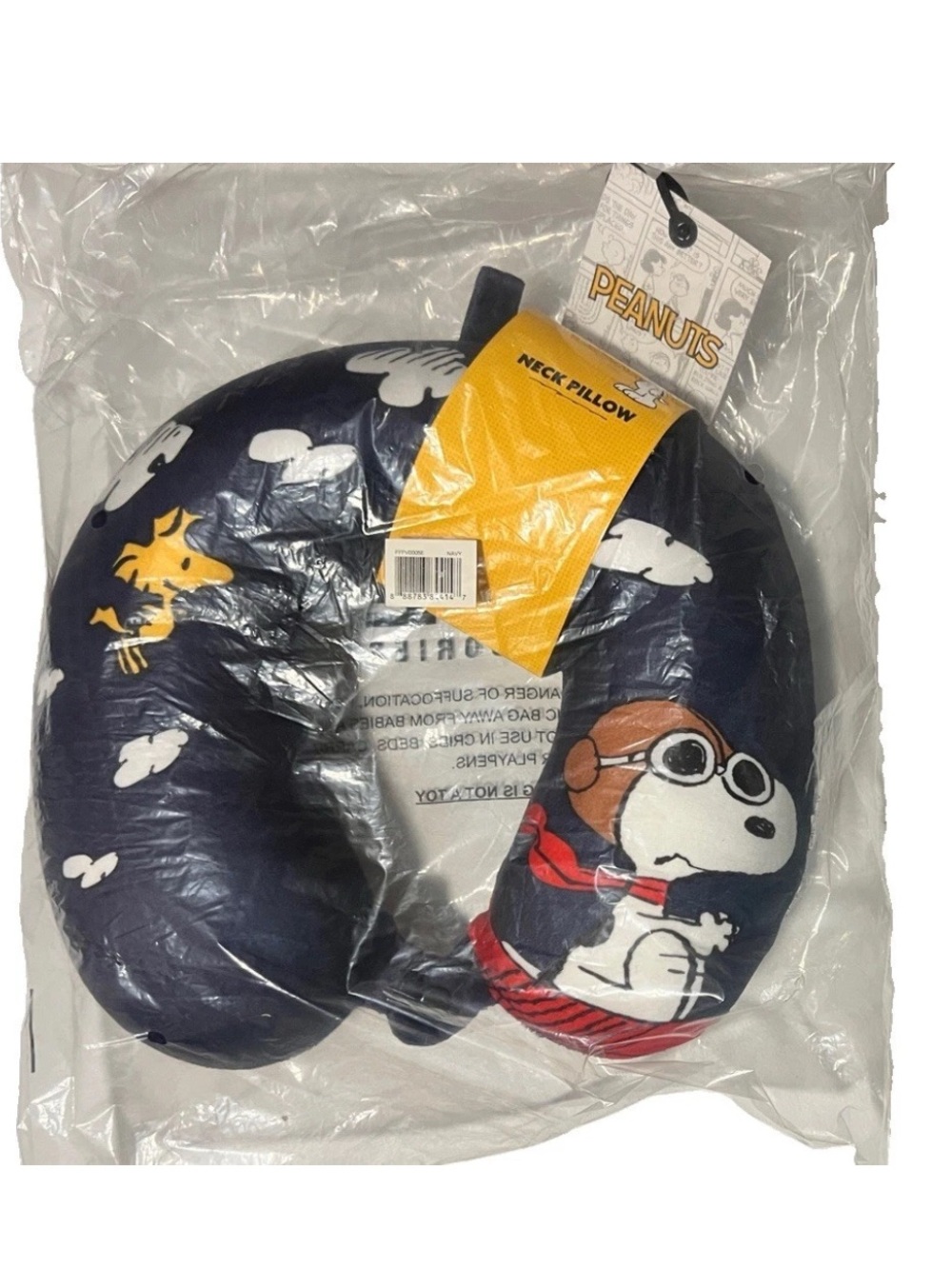Peanuts New With Tags 2025 Memory Foam Snoopy Neck Pillow Gray/Yellow